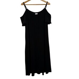 Just My Size Women Cold Shoulder Midi Dress Sz 3X Black V Neck Minimalist Hi-Low